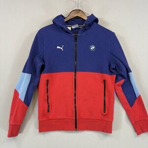 Puma BMW Motorsport Hooded Jacket Mens Blue Red Regular Fit Full Zip‎ Small